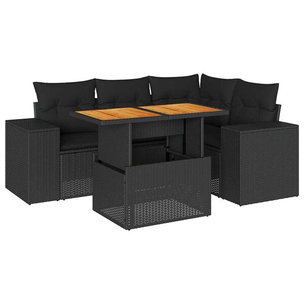 vidaXL Set Divani da Giardino 5 pz con Cuscini in Polyrattan Nero