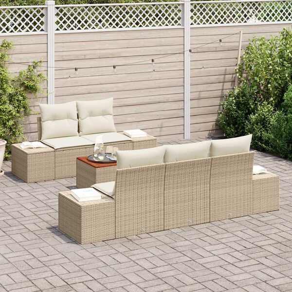 vidaXL Set Divano da Giardino con cuscino 6 pcs Beige polyrattan
