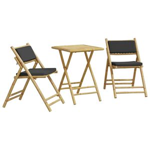 vidaXL Set da Bistrot Pieghevole 3pz con Cuscini Grigio Scuro Bamb&ugrave;