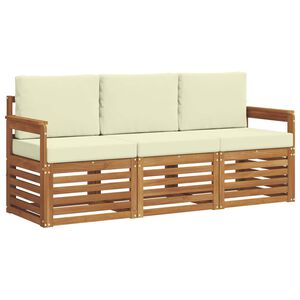 vidaXL Set divani 3 pz Naturale e Crema Legno di Acacia Massello