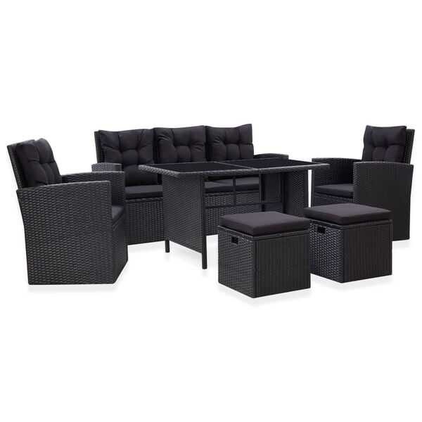 vidaXL Set Divani da Giardino 6 pz con Cuscini in Polyrattan Nero