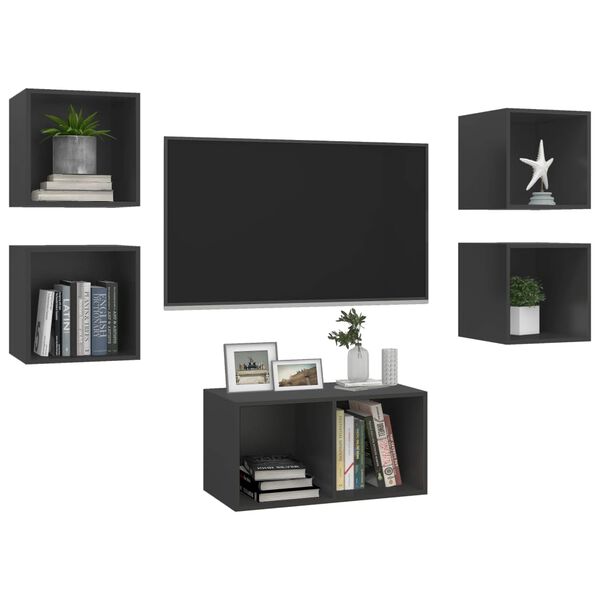 vidaXL Set Mobili TV 5 pz Grigio in Legno Multistrato