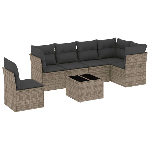 vidaXL Set Divani da Giardino 7 pz con Cuscini Grigio in Polyrattan