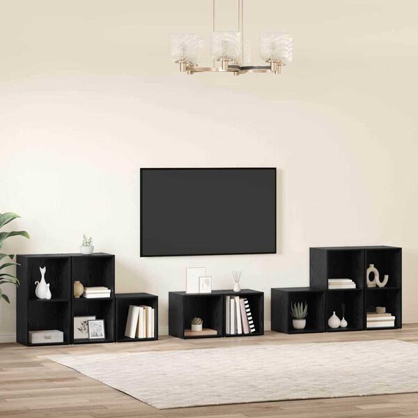 vidaXL Set di mobili TV 8 pcs Rovere Nero Legno multistrato