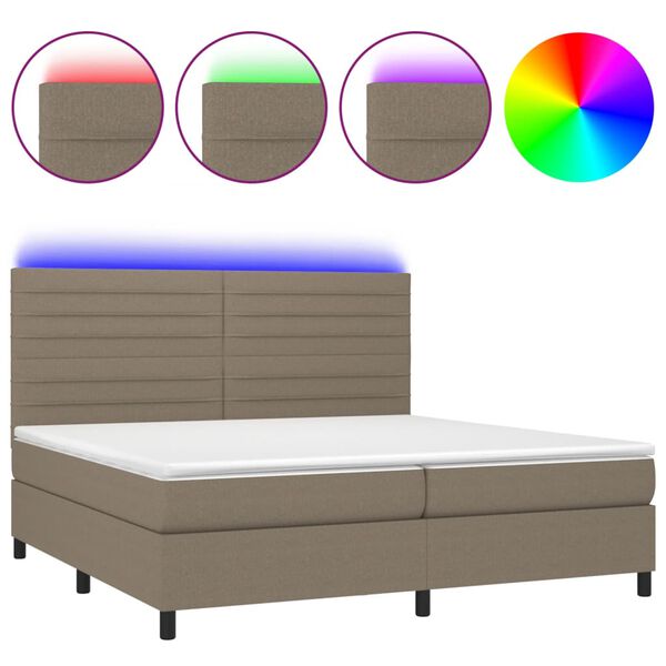 vidaXL Letto a Molle Materasso e LED tortora 200x200cm in Tessuto
