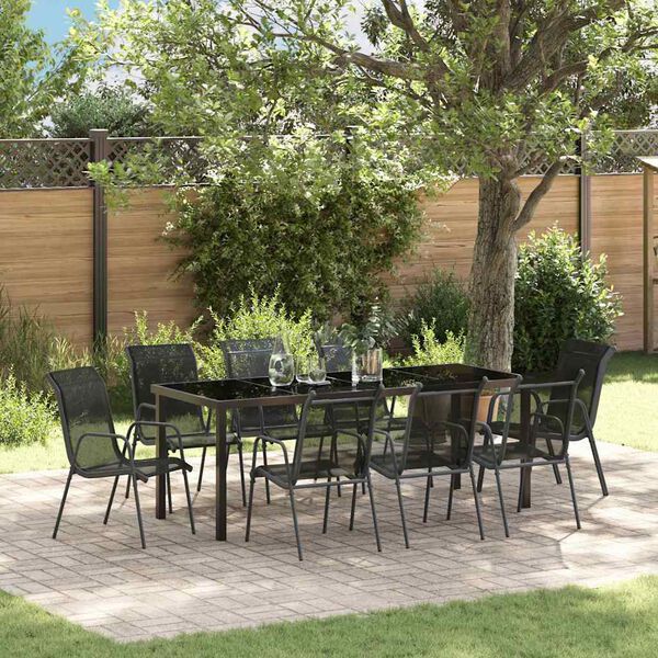 vidaXL Set da Pranzo per Giardino 9 pcs Nero