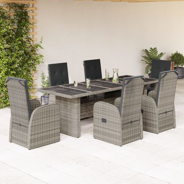 vidaXL Set da Pranzo da Giardino 7 pz con Cuscini in Polyrattan Grigio