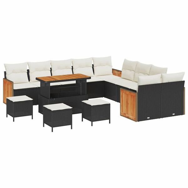 vidaXL Set Divano da Giardino 18 pcs Nero e Crema polyrattan
