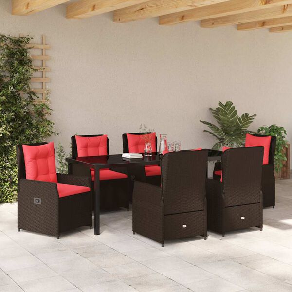 vidaXL Set da Pranzo per Giardino 7 pcs Marrone Poly Rattan