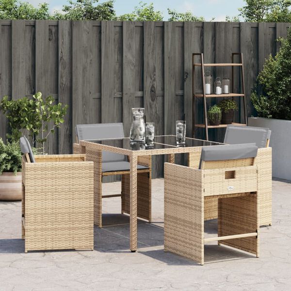 vidaXL Sedie da Giardino con Cuscini 4 pz Beige Misto in Polyrattan