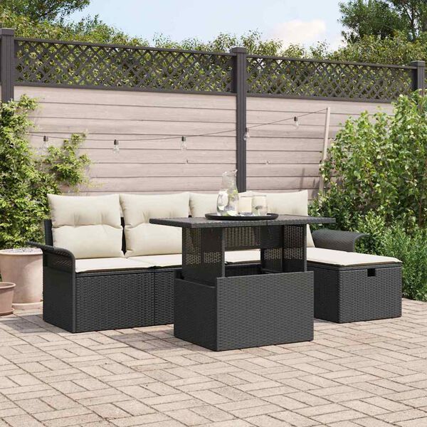 vidaXL Set Divano da Giardino con cuscino 6 pcs Nero Poly Rattan