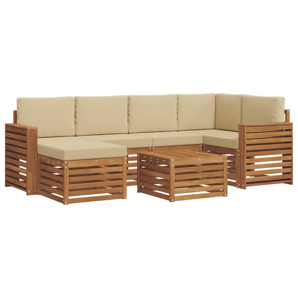 vidaXL Set divani 7 pcs Naturale e Beige Legno di Acacia Massello
