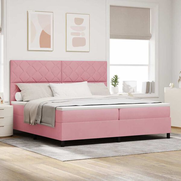vidaXL Letto a Sorgente LED con materasso Rosa 200 x 200 cm Tessuto