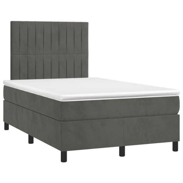 vidaXL Letto a Molle Materasso e LED Grigio Scuro 120x190cm in Velluto
