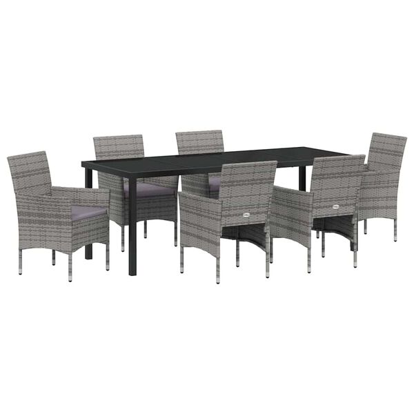vidaXL Set da Pranzo per Giardino con cuscino 7 pcs Grigio polyrattan