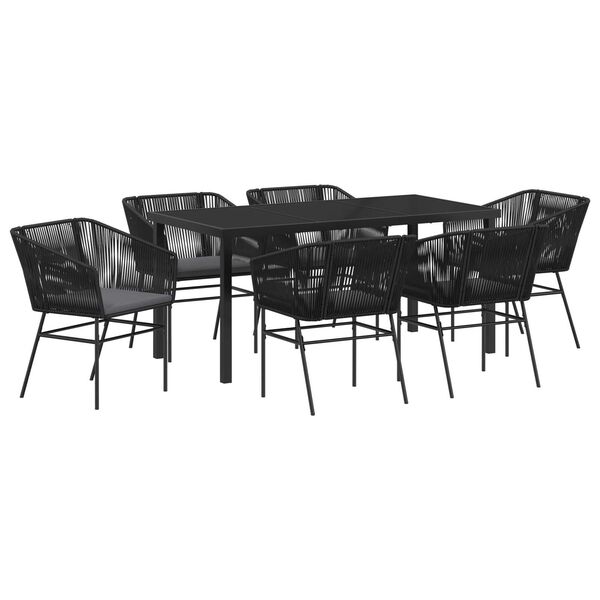 vidaXL Set da Pranzo per Giardino con cuscino 7 pcs Nero