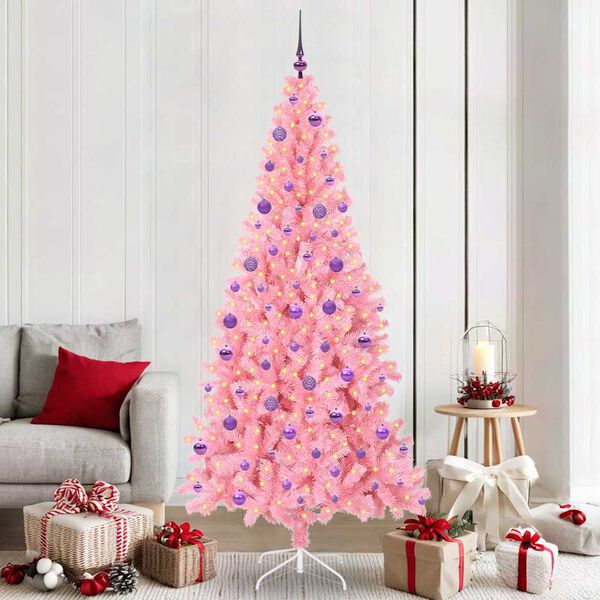 vidaXL Albero di Natale con 300 LED con supporto Rosa 210 cm PVC