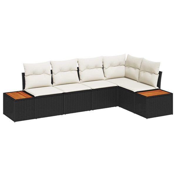 vidaXL Set Divano da Giardino con cuscino 5 pcs Nero Poly Rattan