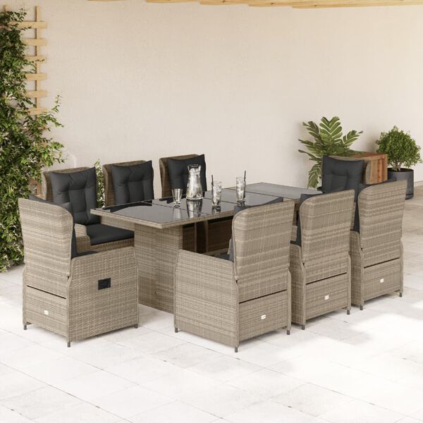 vidaXL Set Pranzo da Giardino 9pz con Cuscini Grigio Chiaro Polyrattan