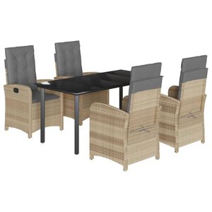 vidaXL Set Pranzo da Giardino 5 pz con Cuscini Beige Misto Polyrattan