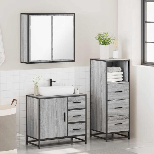vidaXL Set Mobili da Bagno 3 pz Grigio Sonoma in Legno Multistrato