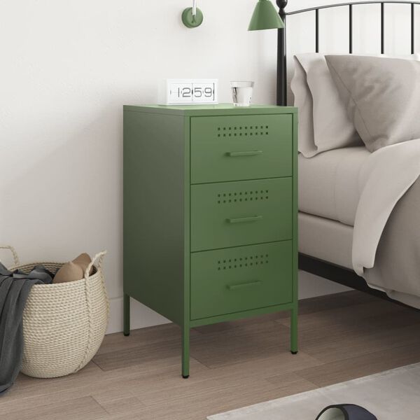vidaXL Comodino Verde Oliva 36x39x68 cm in Acciaio