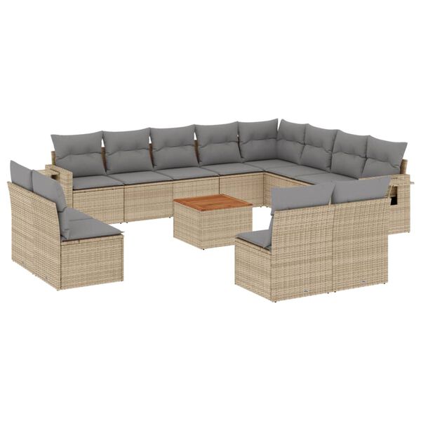 vidaXL Set Divano da Giardino 13 pz con Cuscini Beige in Polyrattan