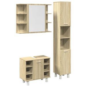 vidaXL Set Mobili da Bagno 3 pz Rovere Sonoma in Legno Multistrato