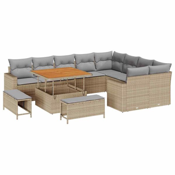 vidaXL Set Divano da Giardino 12 pcs Beige polyrattan