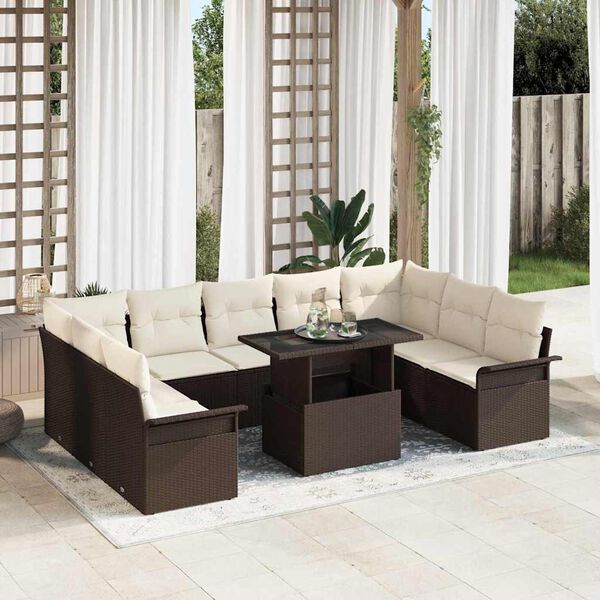 vidaXL Set Divano da Giardino con cuscino 10 pcs Marrone Poly Rattan