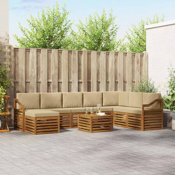 vidaXL Set divano sezionale con cuscino 9 pcs Naturale e Beige