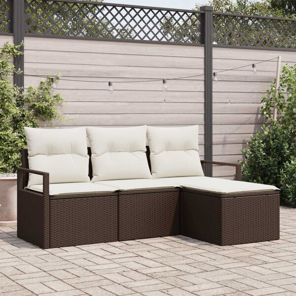 vidaXL Set Divano da Giardino con cuscino 4 pcs Marrone e Crema