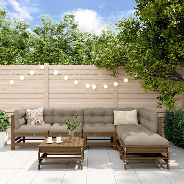 vidaXL Set Divani da Giardino 7 pz con Cuscini in Legno Massello ambra