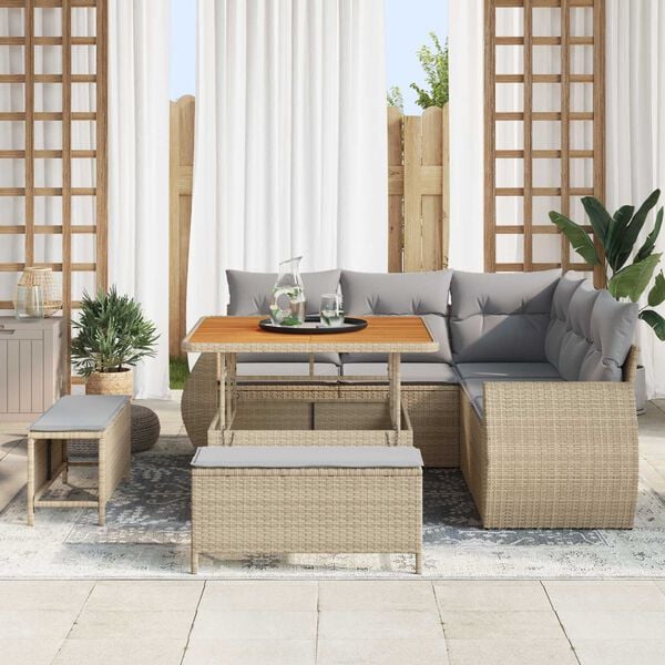 vidaXL Set Divano da Giardino 8 pcs Beige polyrattan