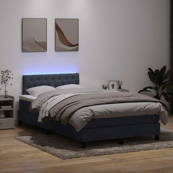 vidaXL Letto a Molle con Materasso e LED Grigio Scuro 120x220 cm Velluto