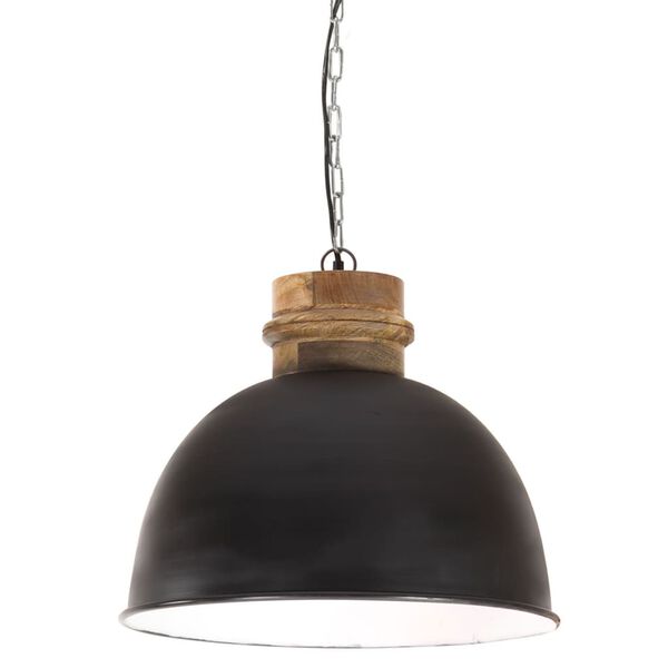 vidaXL Lampada Soffitto Industriale 25 W Nero Rotonda Legno Mango 50cm
