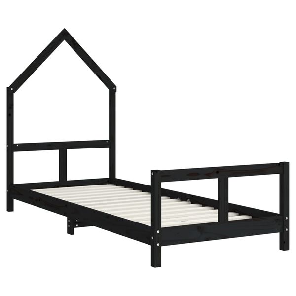vidaXL Giroletto per Bambini Nero 80x200 cm in Legno Massello di Pino