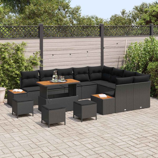 vidaXL Set Divano da Giardino 13 pcs Nero polyrattan