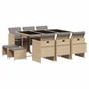vidaXL Set Pranzo da Giardino 11 pz con Cuscini Beige Misto Polyrattan