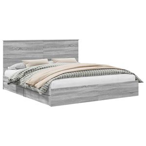 vidaXL Letto con Contenitore con testiera Grigio Sonoma 200 x 200 cm