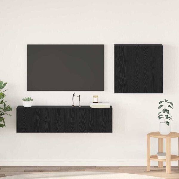 vidaXL Set mobile TV Montaggio a parete Rovere Nero Legno multistrato