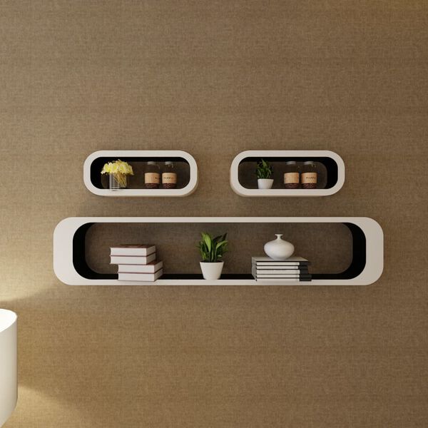 vidaXL Mensole a Cubo da Parete 6 pz Nero e Bianco