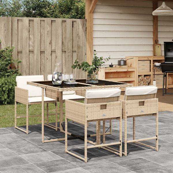 vidaXL Set da Pranzo da Giardino 5 pz con Cuscini Beige in Polyrattan