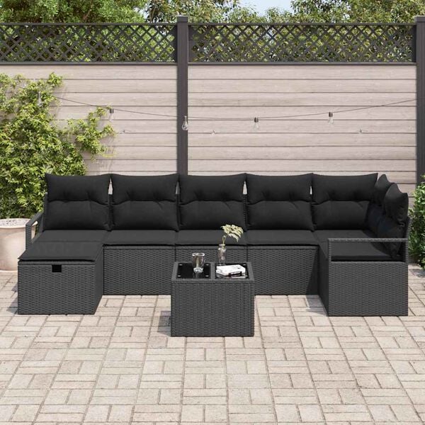 vidaXL Set di divani con cuscino 8 pcs Nero polyrattan