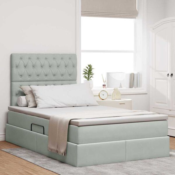 vidaXL Letto con contenitore e materasso Grigio chiaro 120 x 190 cm