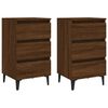 vidaXL Comodini Gambe in Legno Massello 2pz Rovere Marrone 40x35x69cm