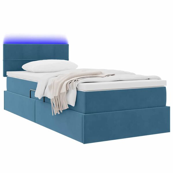vidaXL Letto con contenitore e LED Blu Scuro 100 x 200 cm Velluto
