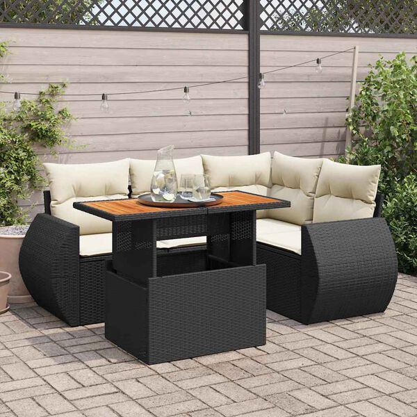 vidaXL Set Divani da Giardino 5 pz con Cuscini in Polyrattan Nero