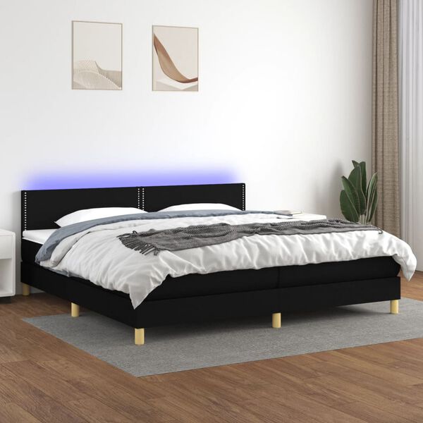 vidaXL Letto a Molle Materasso e LED Nero 200x200cm in Tessuto