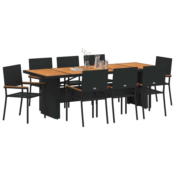 vidaXL Set da Pranzo per Giardino 9 pcs Nero polyrattan